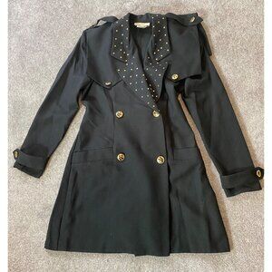 Vintage Cache Coat Dress Black Skort Pants Gold Studded Lapel Button Detail